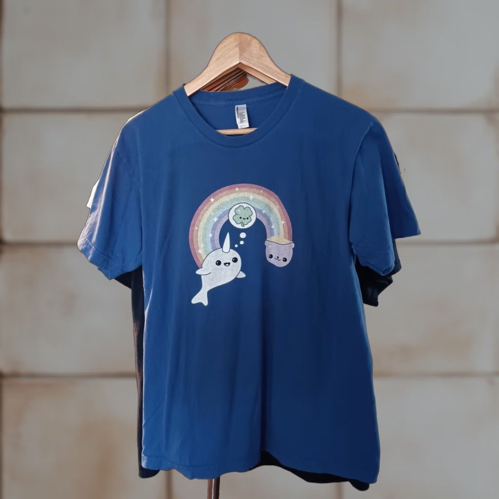 American Apparel VINTAGE American Apparel T-shirt Narwhal Rainbow Chibi Blue Size L Womens Size US L / EU 52-54 / 3 - 1 Thumbnail