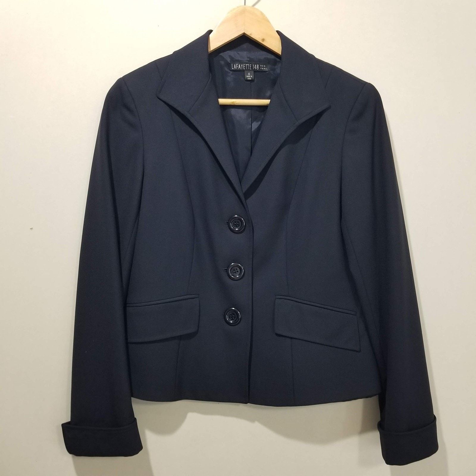 Lafayette 148 Lafayette 148 New York Blazer Womens 6 Blue Wool Stretch Size M / US 6-8 / IT 42-44 - 8 Thumbnail