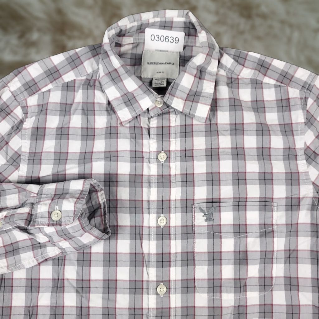 American Eagle Outfitters American Eagle Outfitters Shirt Mens XS Gray Plaid Button-Up Long Sleeve Size US XS / EU 42 / 0 - 1 Thumbnail