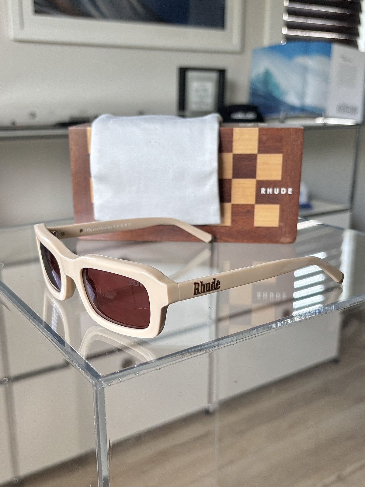 Rhude RHUDE - CREAM STEVE FRAME SUNGLASSES Size ONE SIZE - 3 Thumbnail
