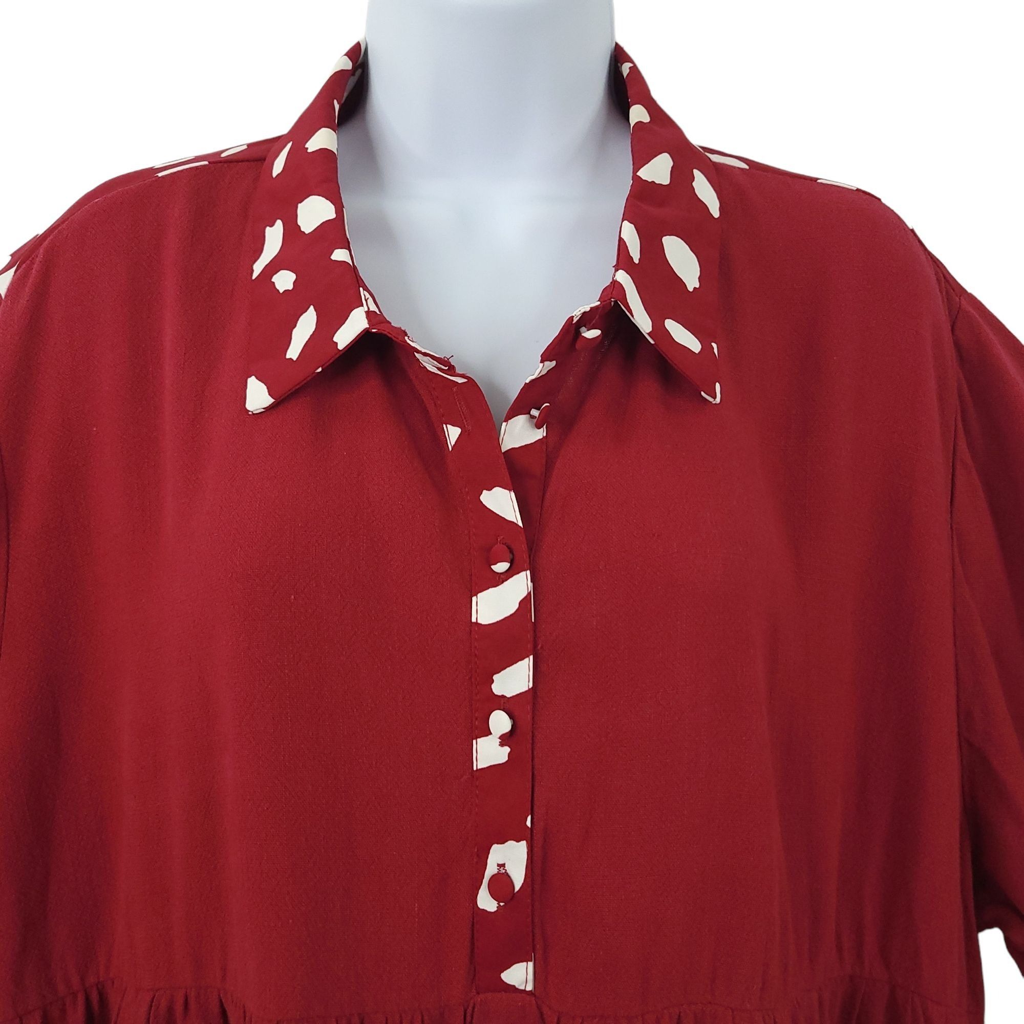 Other Umgee Burgundy Babydoll Tunic Top L Dalmatian Print Collar Size L / US 10 / IT 46 - 3 Thumbnail