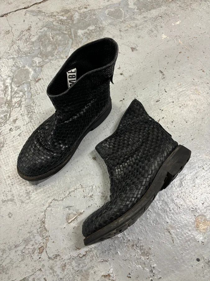 Dirk Bikkembergs Bikkembergs Black Woven Leather Interlocking Ankle Boot Size US 8 / IT 38 - 4 Thumbnail