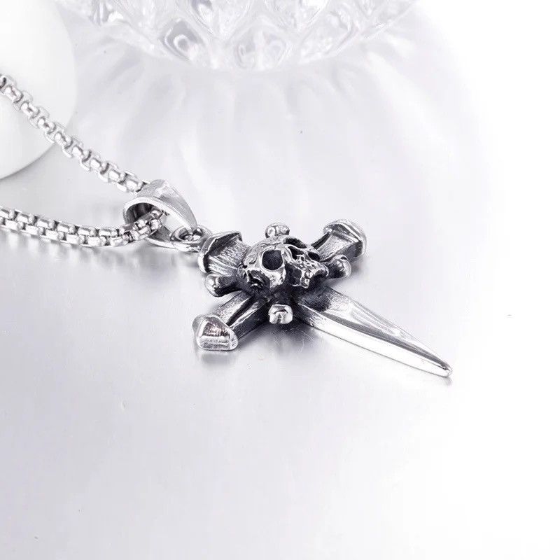 Jewelry New Trendy Skull Dagger Cross Pendant Necklace Size ONE SIZE - 5 Thumbnail