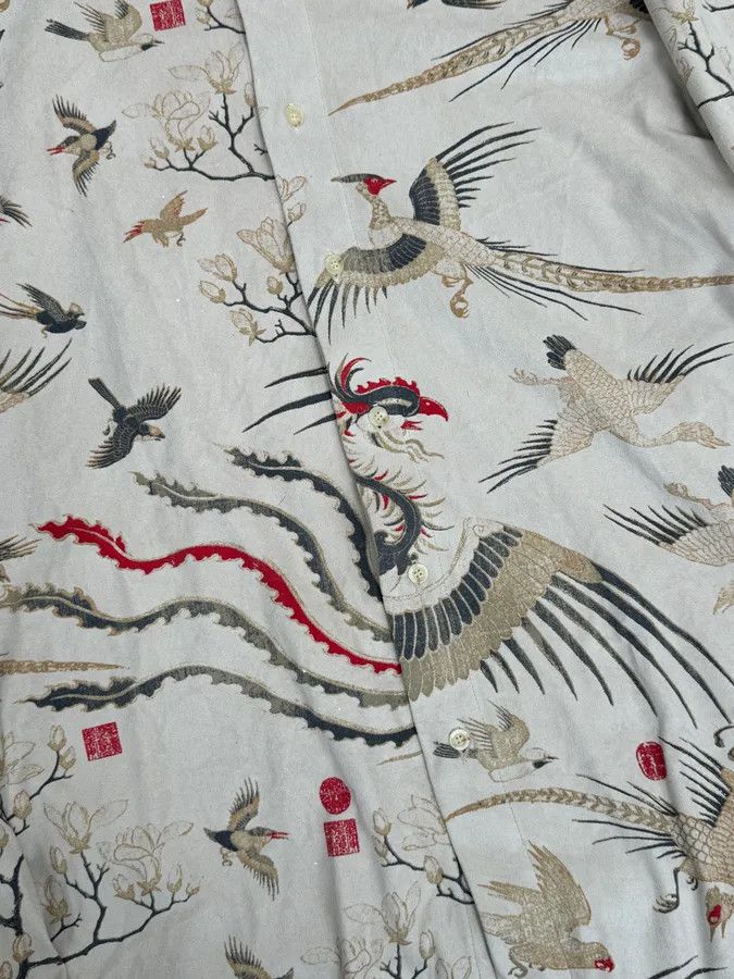 Roberto Cavalli AW2003 Cavalli Asian Fantasy World Bird Cream Shirt Size US M / EU 48-50 / 2 - 10 Thumbnail