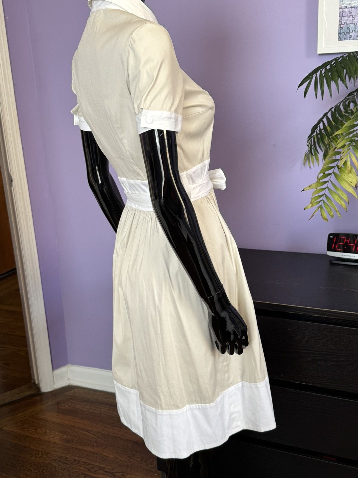Prada beige white shirt buttons collared dress