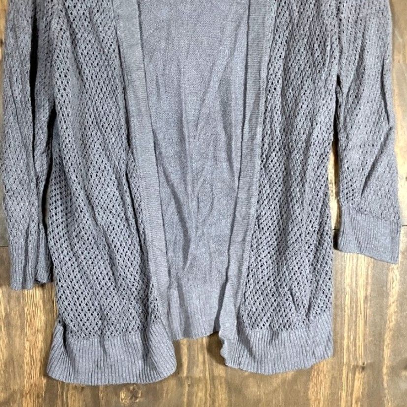 Ann Taylor VINTAGE Ann Taylor Womens Cardigan Sweater Gray Open Front Linen Blend Petite LP Size L / US 10 / IT 46 - 3 Thumbnail