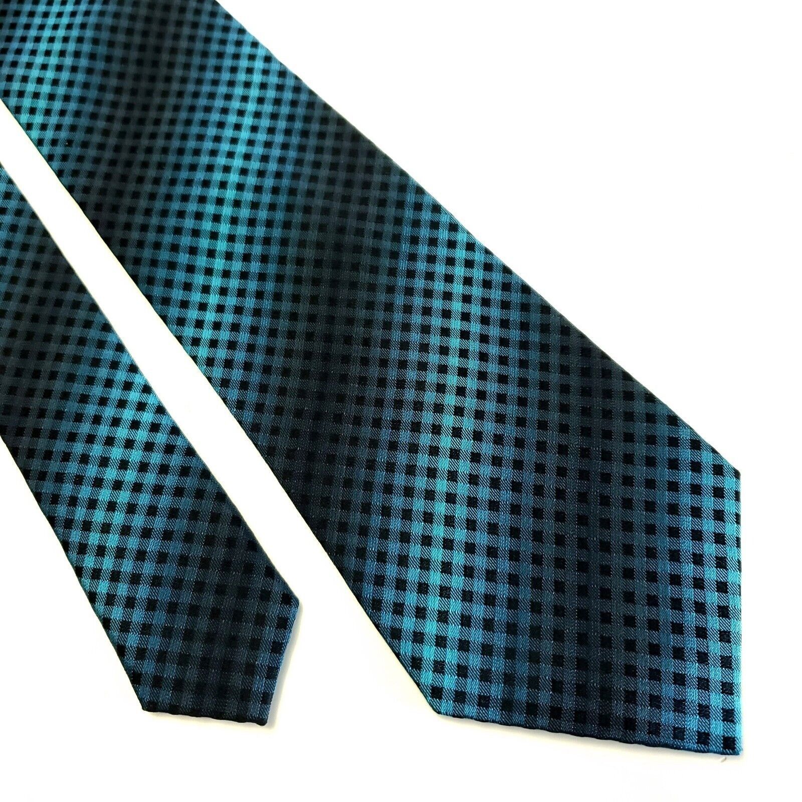 Alfani Alfani Teal Black Gradient Plaid Woven Silk Tie Size ONE SIZE - 1 Thumbnail