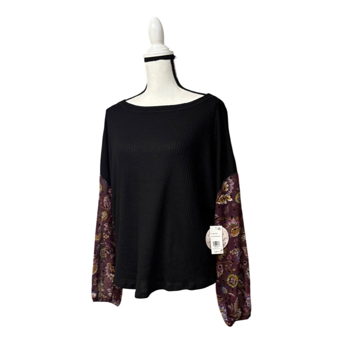 Other Gypsies & Moondust Juniors' Waffle Knit Sheer Sleeve Top, Bu Size L / US 10 / IT 46 - 3 Thumbnail