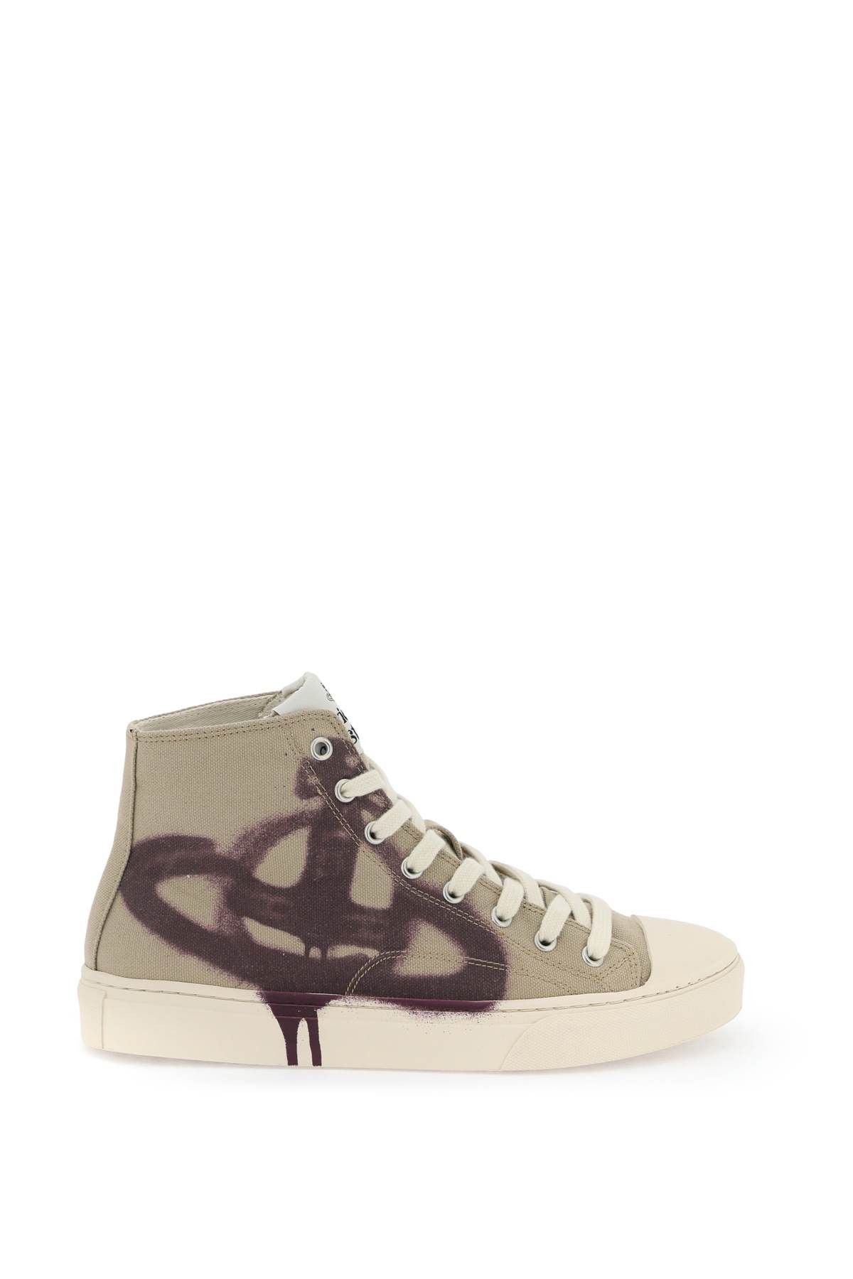 image of Vivienne Westwood Plimsoll High Top Sneakers in Beige Purple Orb, Women's (Size 7)