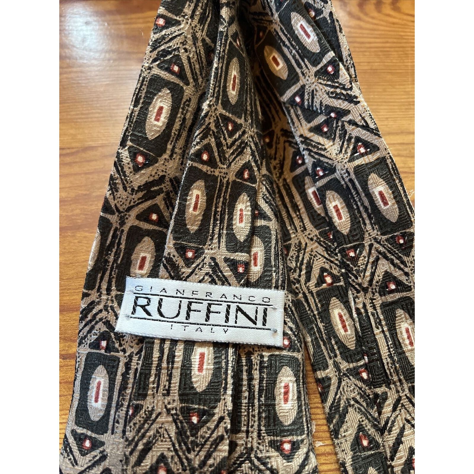 Other Gianfranco Ruffini Men’s beige Funky Neck Tie Peacock Silk Size ONE SIZE - 5 Thumbnail