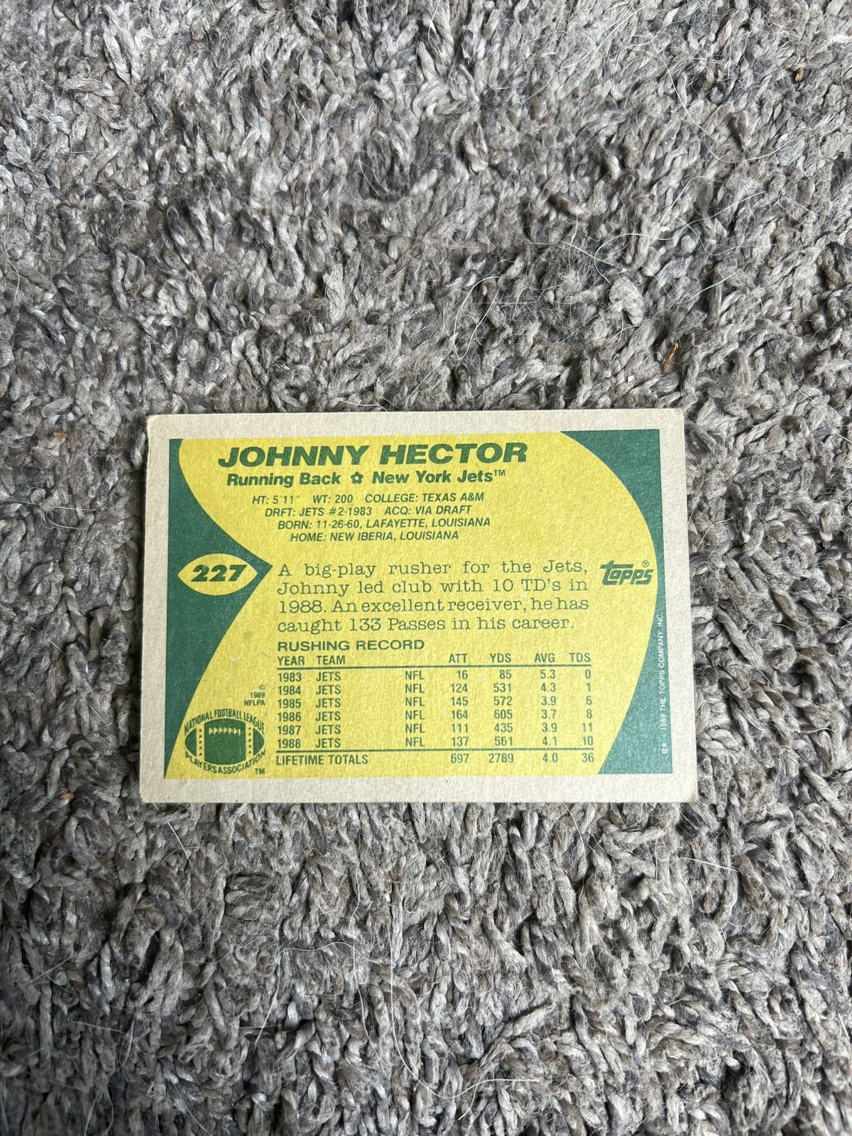 NFL 1989 Topps #227 Johnny Hector Card Size ONE SIZE - 2 Thumbnail