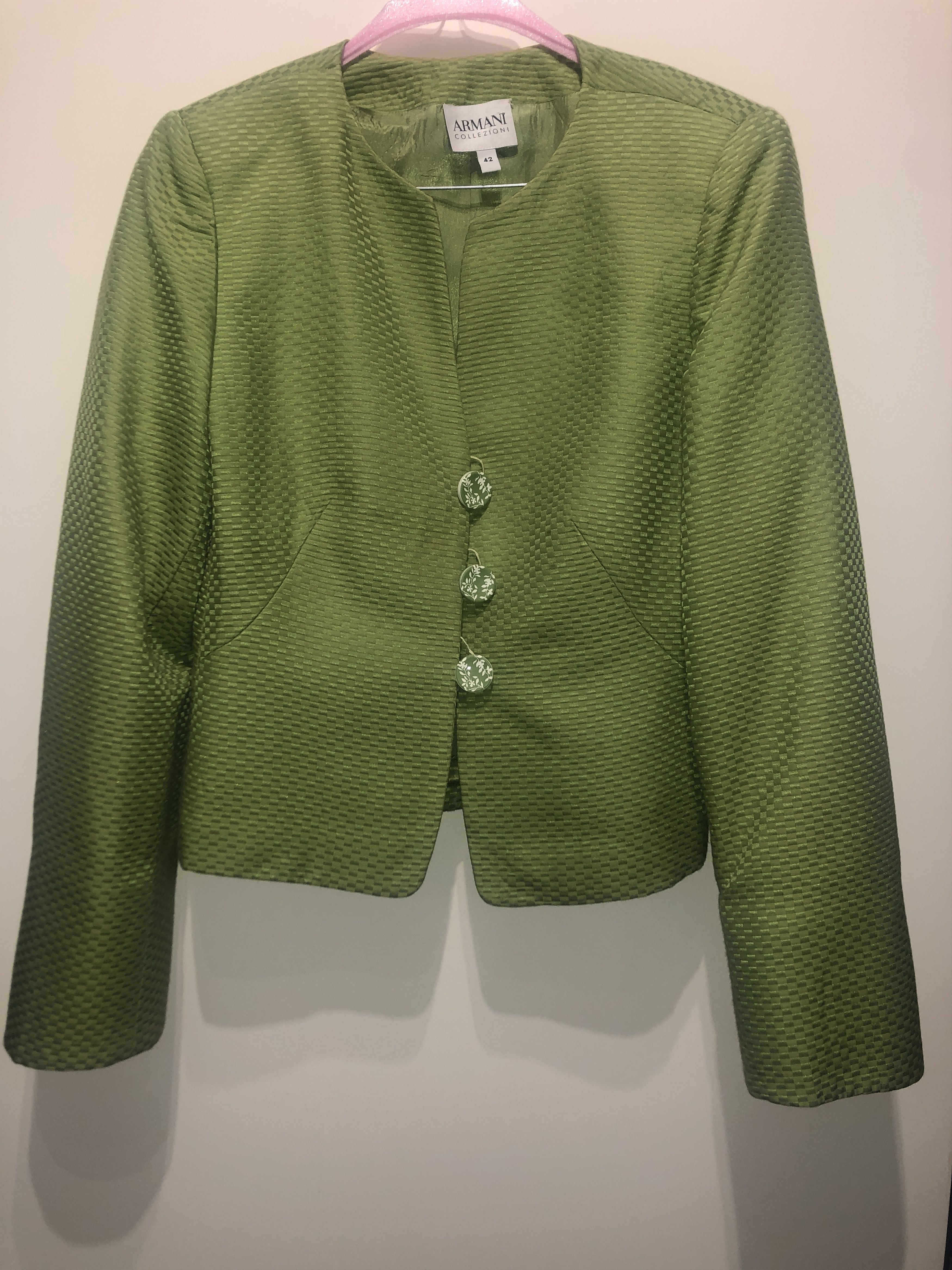 Green Silk Textured Fabric Blazer