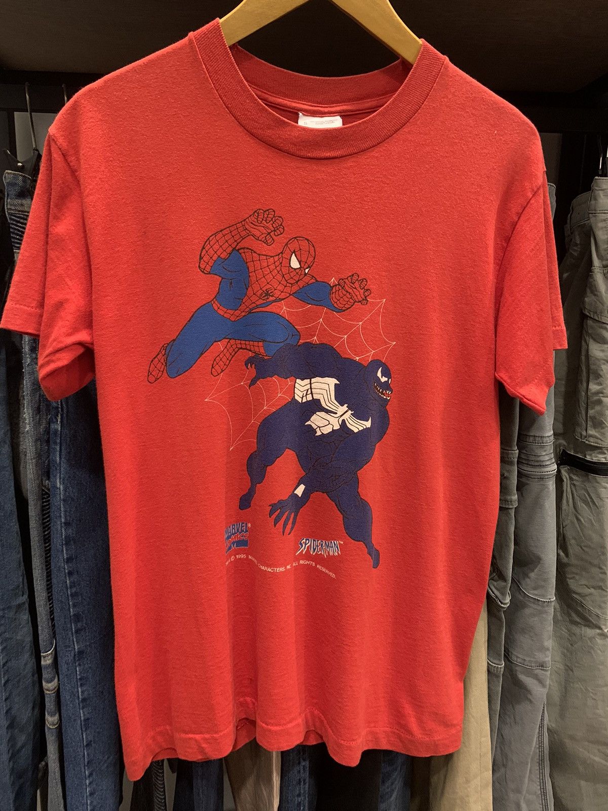 image of Spiderman & Venom ‘Marvel Comics’ in Red, Men's (Size Small)