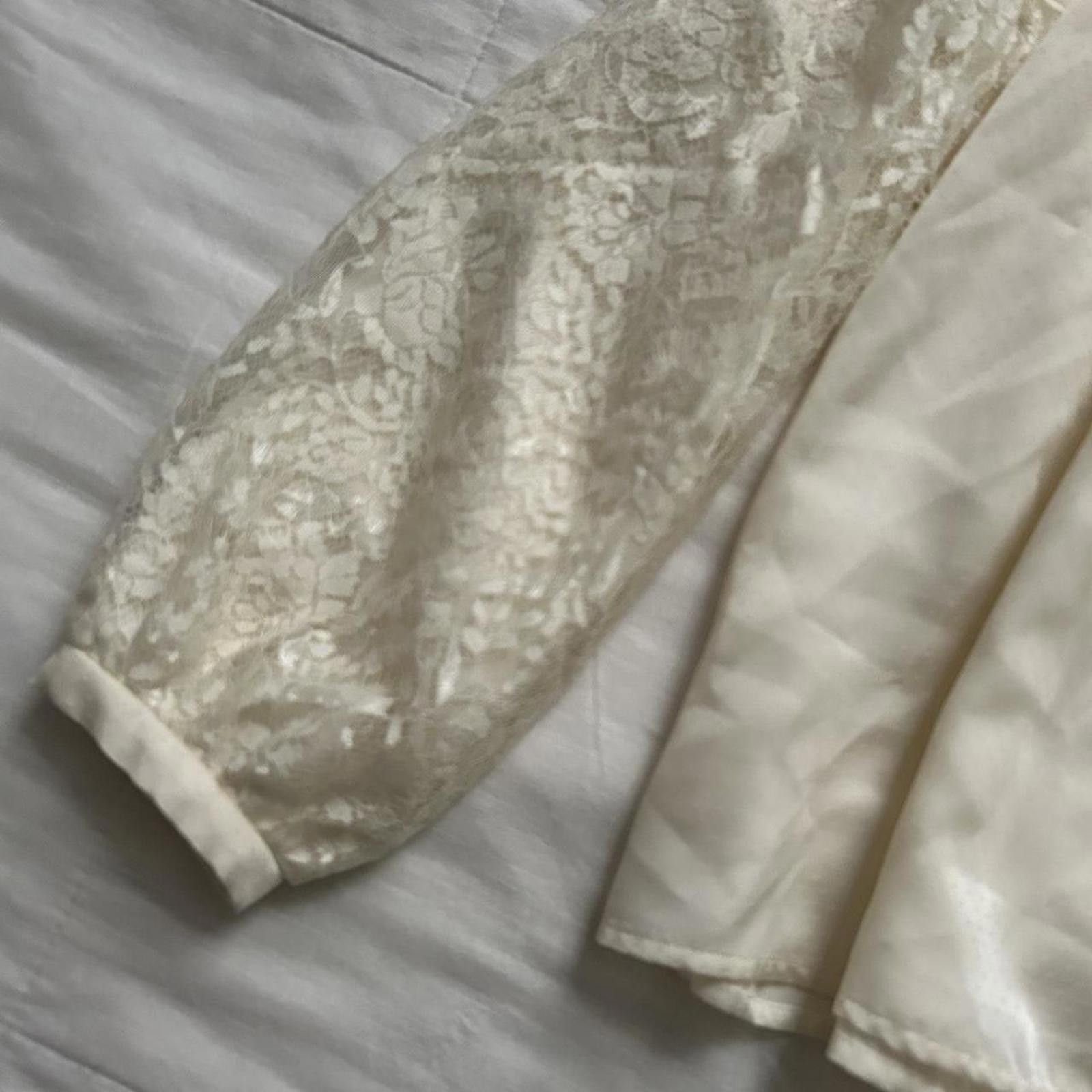 Axes Femme Cream textured lace blouse with long sleeves