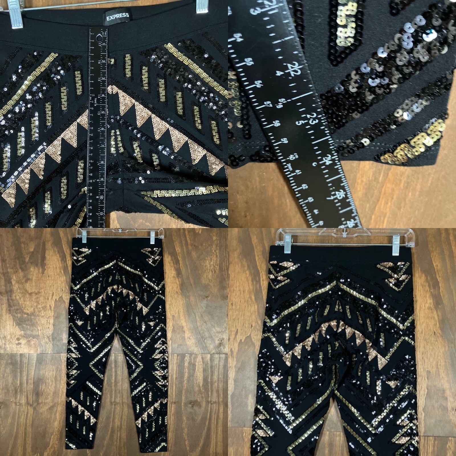 Express Express Womens Pants Black Gold Sequin High Rise Pull On Legging Stretch S Small Holiday? (Stop) Size 28" / US 6 / IT 42 - 8 Thumbnail
