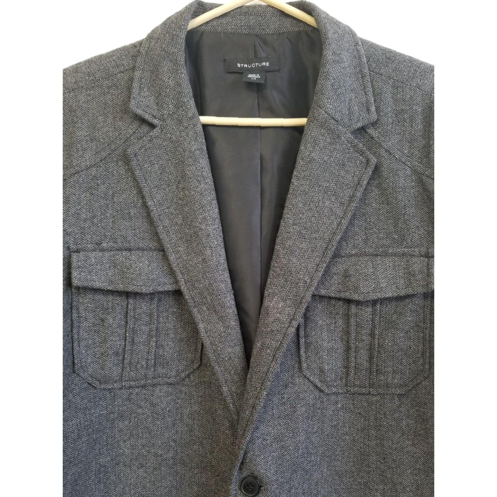 Vintage Structure Men’s Modern Fit Sports Jacket Blazer Herringbone Black Onyx Size large Size 42R - 4 Thumbnail