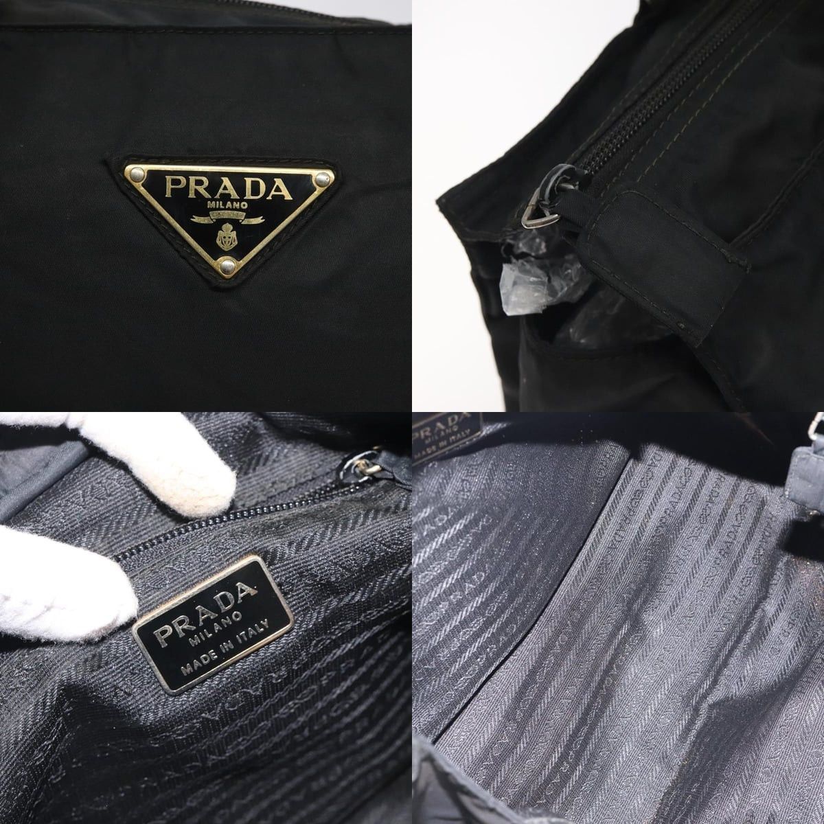 PRADA Hand Bag Nylon Black Gold
