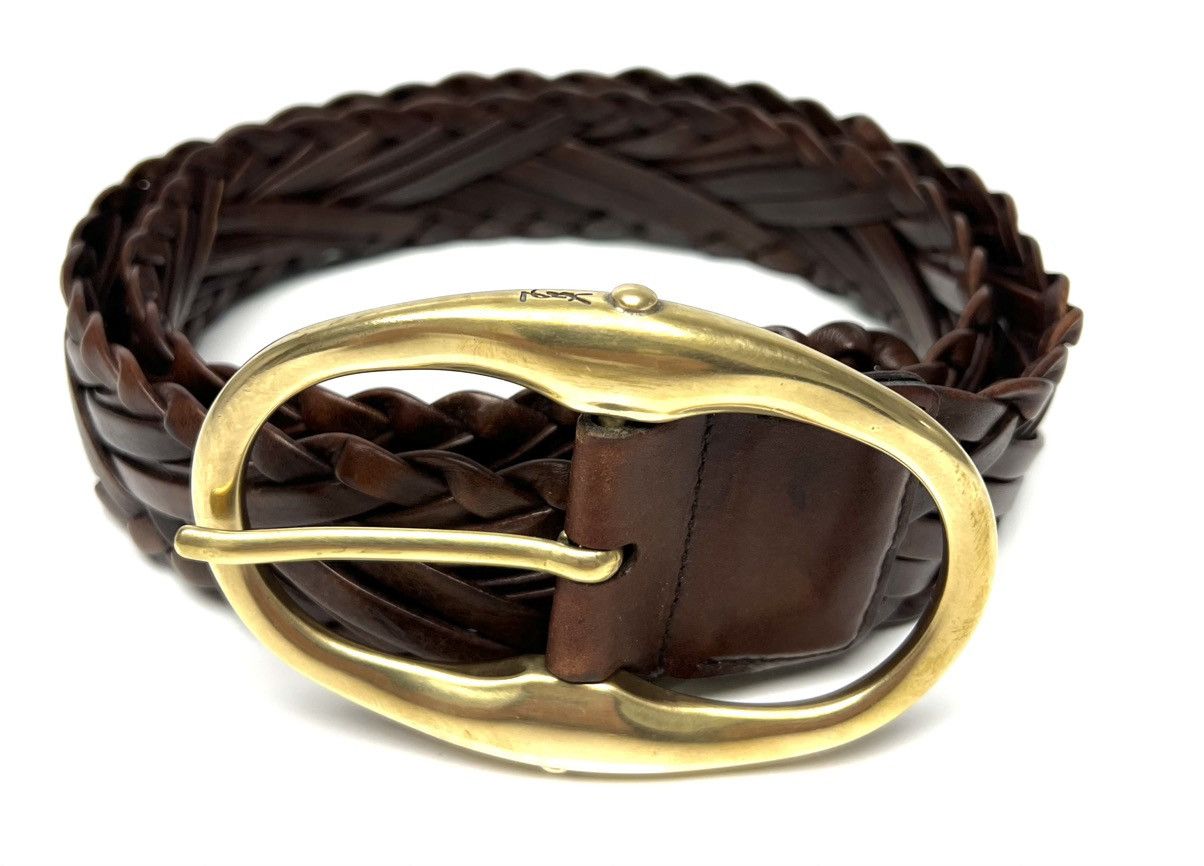 Yves Saint Laurent YVES SAINT LAURENT GOLD TONE BUCKLE W/ BRAIDED LEATHER BELT Size ONE SIZE - 7 Thumbnail