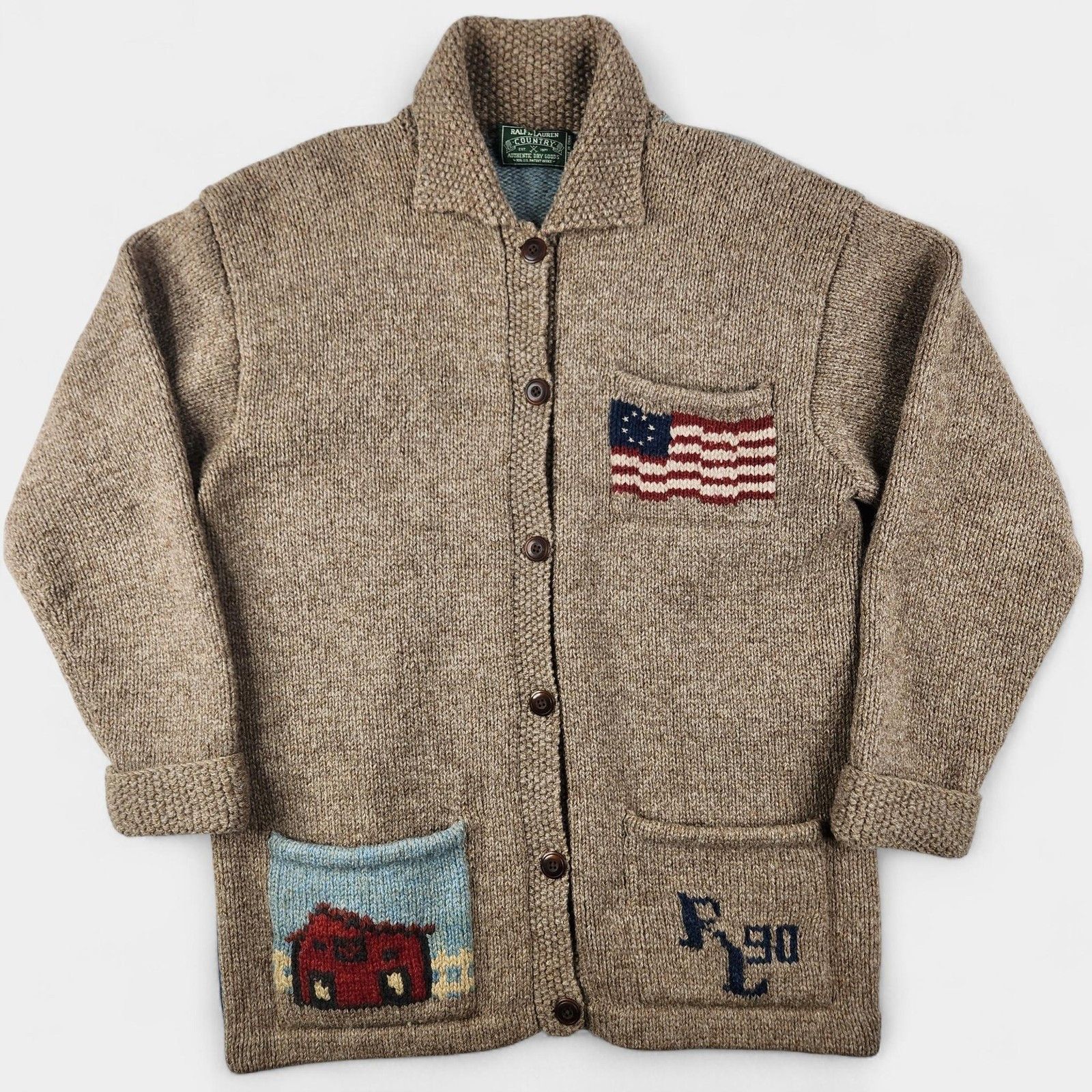Polo Ralph Lauren Country 1990 Hand-Knit Shawl-Collar Southwestern Cardigan Size US L / EU 52-54 / 3 - 1 Thumbnail