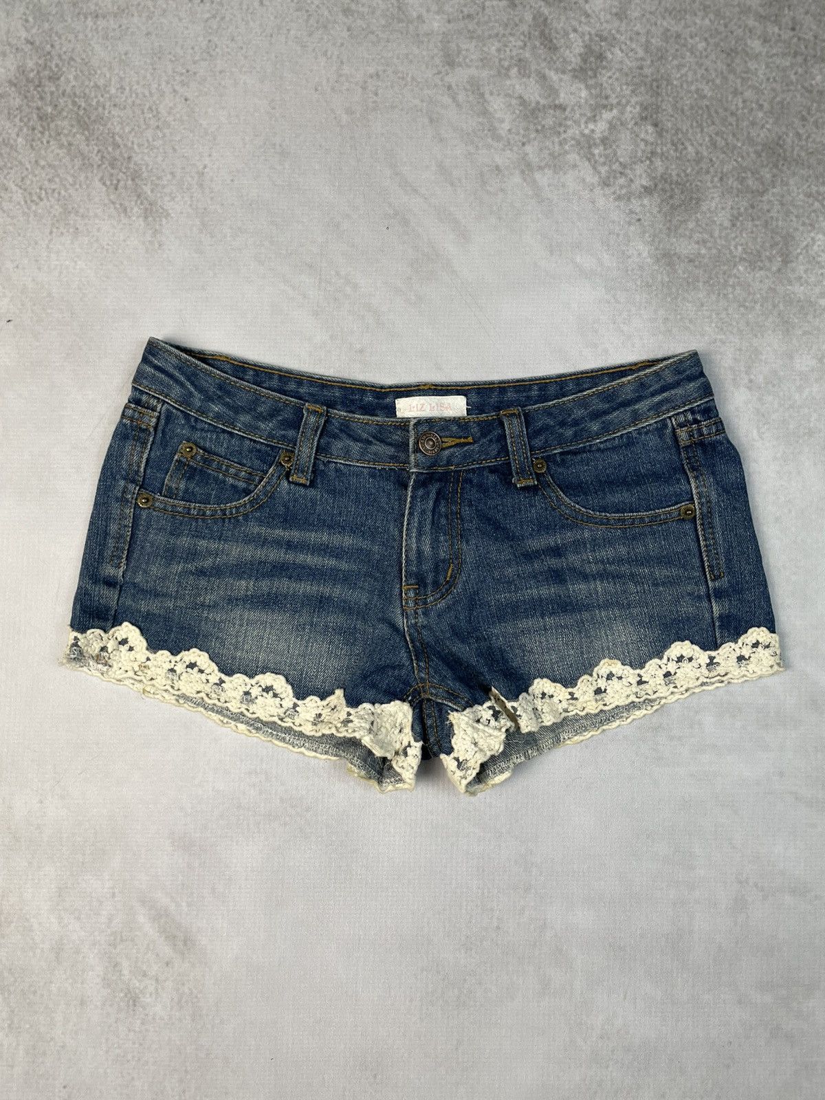 LIZ LISA Y2k Liz Lisa Crochet Lace Trim Denim Shorts Size 27" / US 4 / IT 40 - 1 Thumbnail