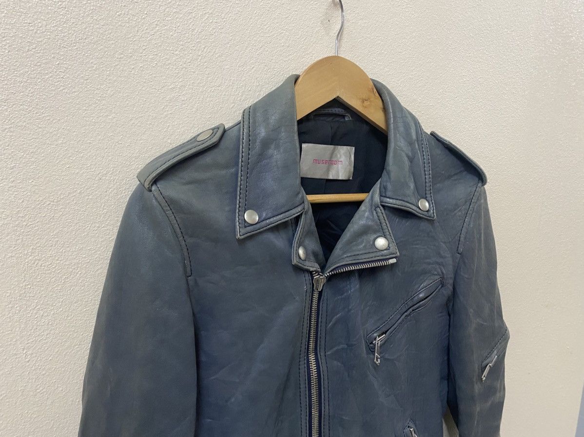 Vintage MuseRoom Blue Leather Biker Jacket Distressed Moto Style Size US S / EU 44-46 / 1 - 6 Thumbnail