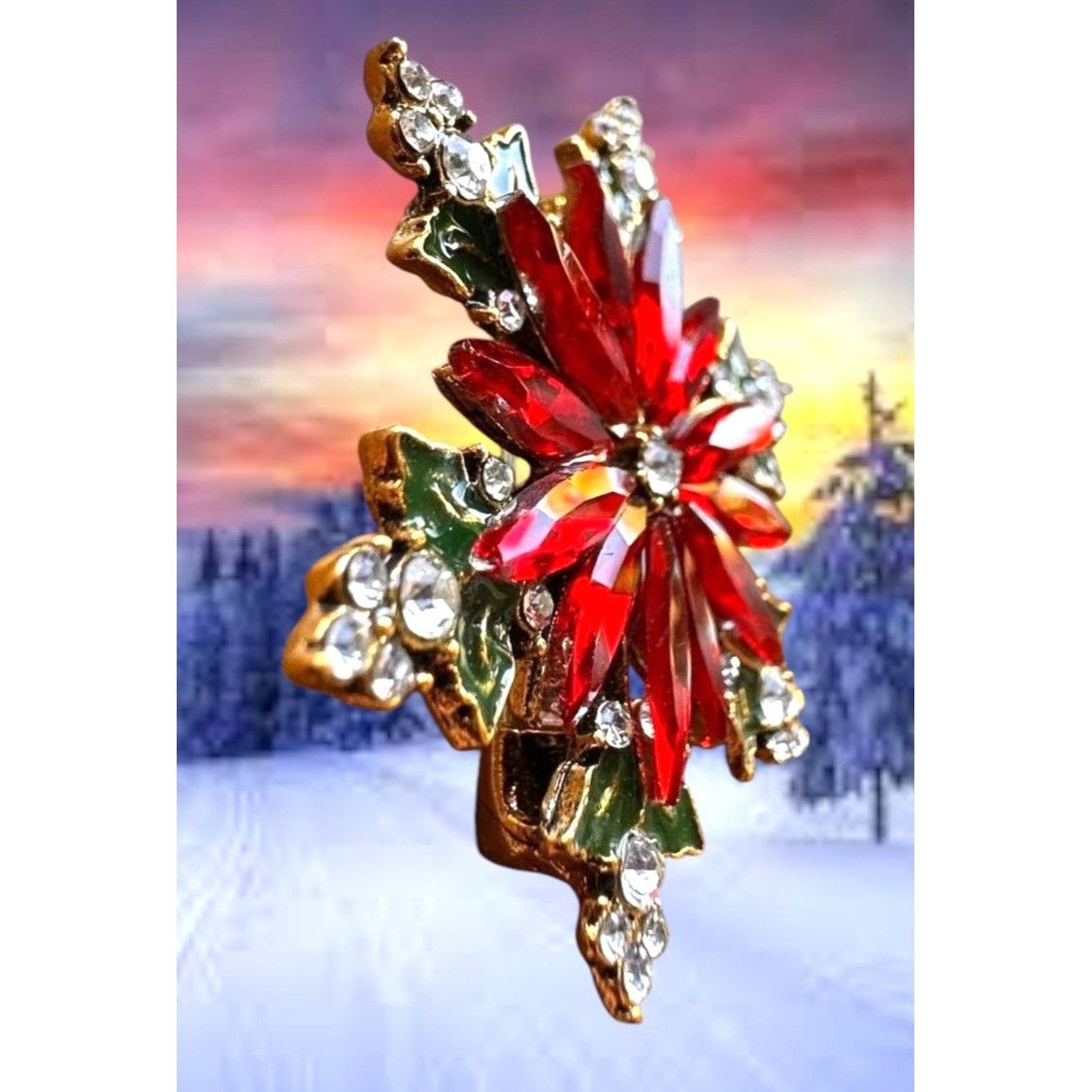 Handmade Poinsettia Brooch Pin New Christmas Flower December Birthsto Size ONE SIZE - 3 Thumbnail
