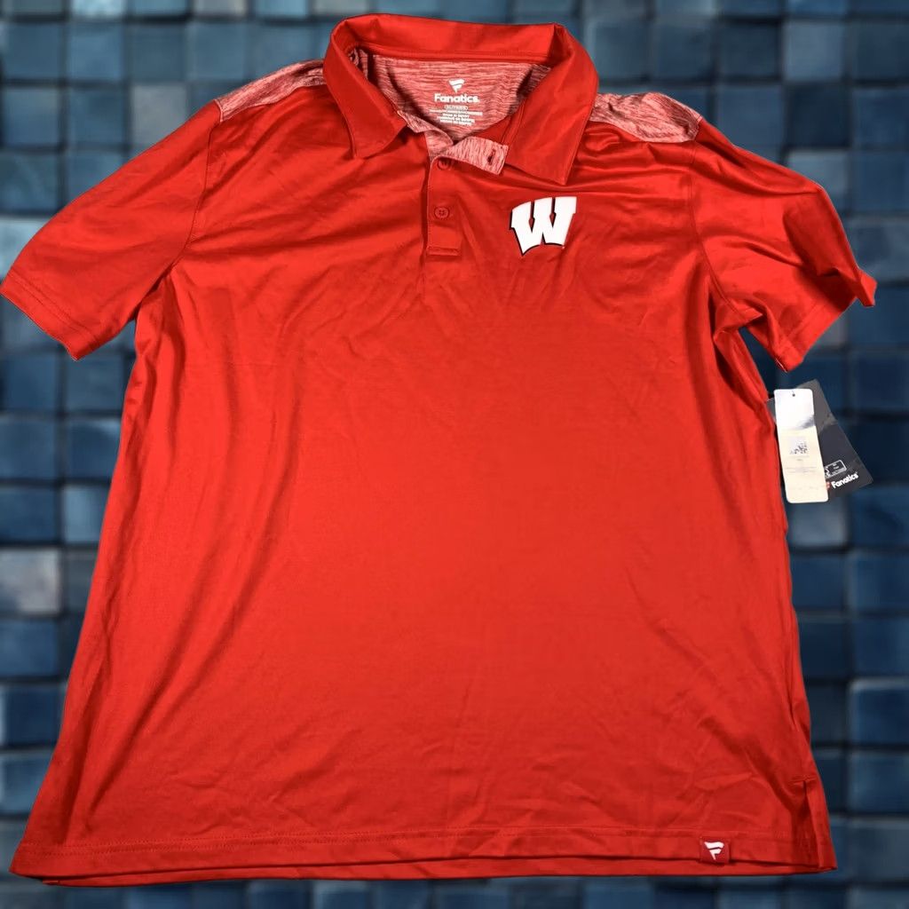 Vintage Wisconsin Badgers Polo Shirt Mens XL Red Fanatics Performance Golf NCAA Logo Size US XL / EU 56 / 4 - 1 Thumbnail