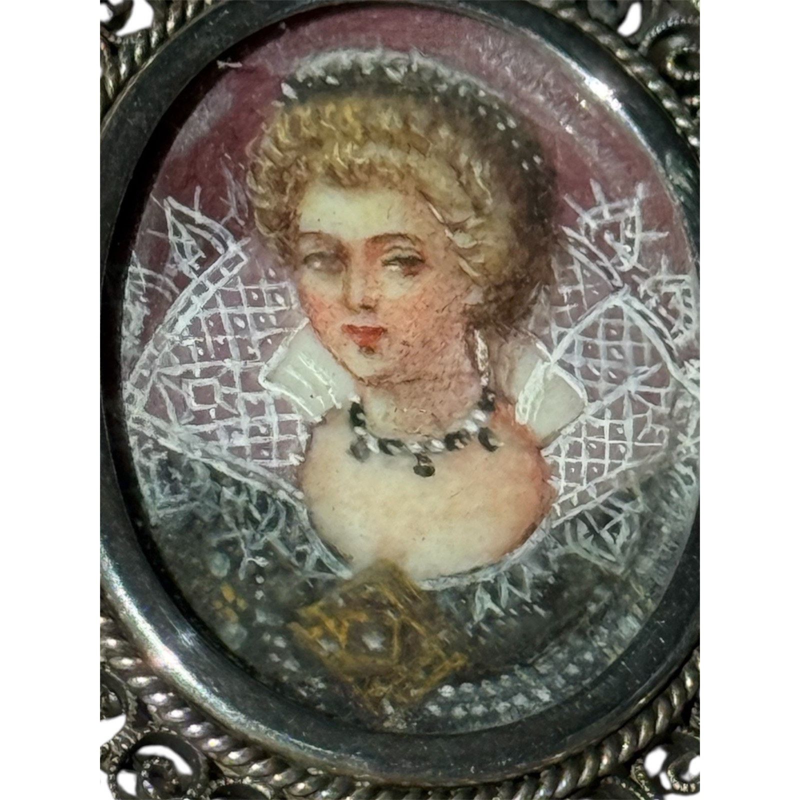 The Unbranded Brand Vintage Portrait Brooch HandPainted Mini Filigree Faux Pearl Size ONE SIZE - 3 Thumbnail