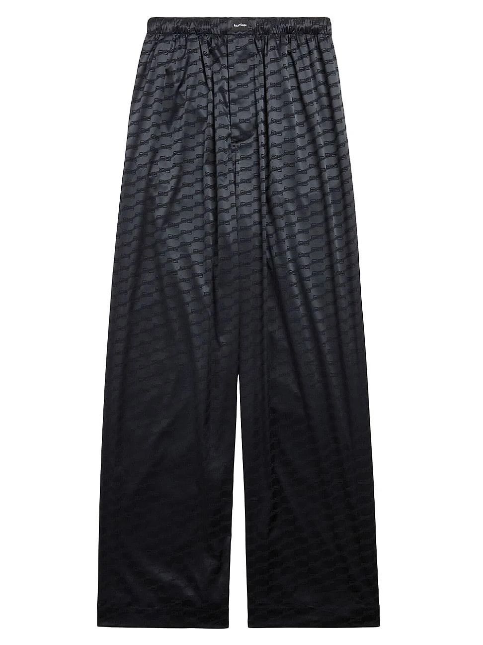 Image of Balenciaga O1Mt1Gz0524 Bb Monogram Loose Pyjama Pants In Black, Women's (Size 36)