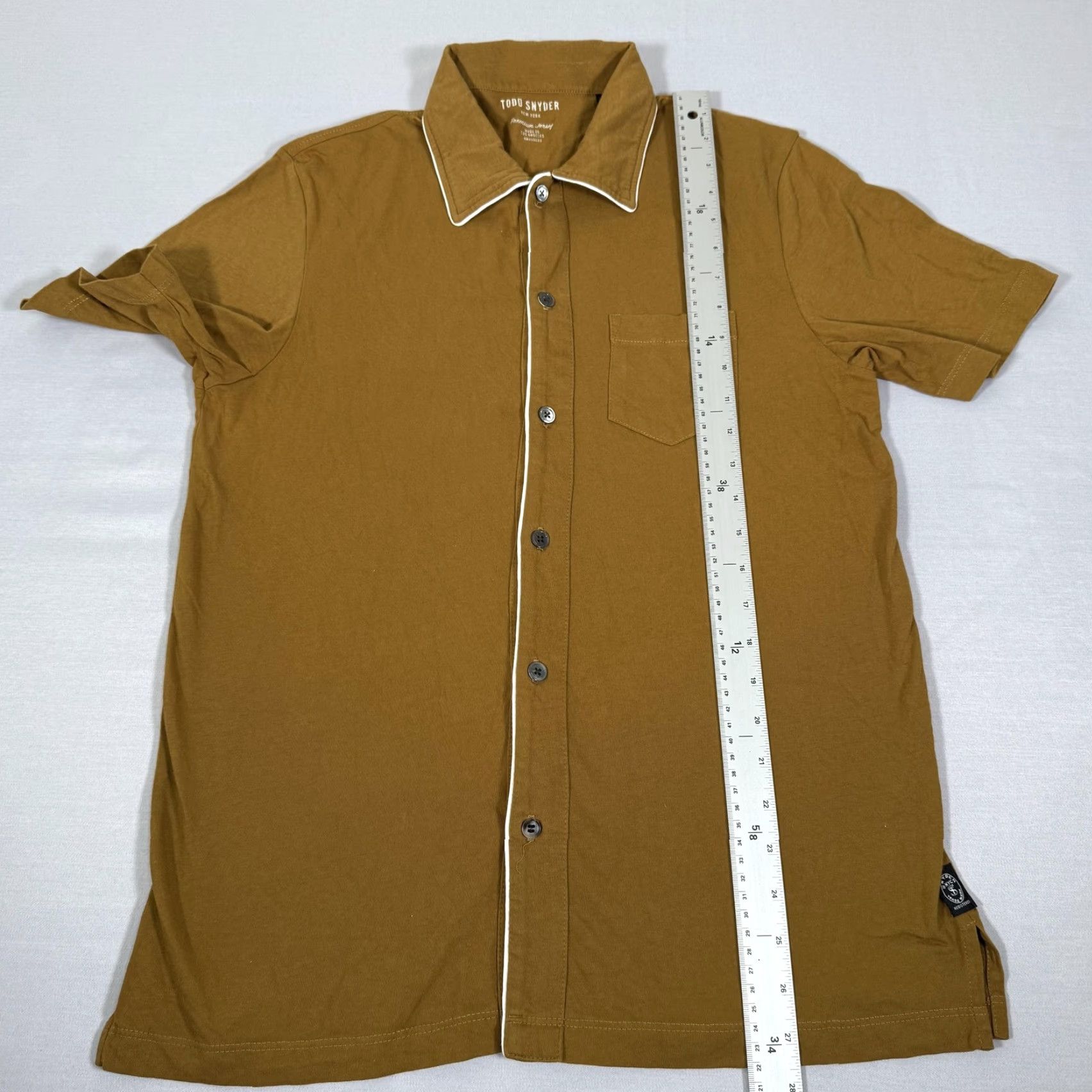 Todd Snyder Todd Snyder Shirt Mens Small Brown Button-Up Premium Jersey Cotton White Trim Short Sleeve Mens Size US S / EU 44-46 / 1 - 6 Thumbnail