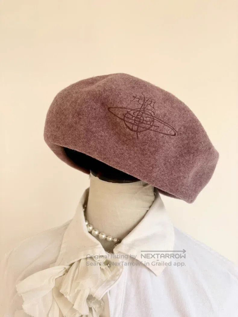 Vivienne Westwood Vivienne Westwood Pink Saturn Graffiti Embroidered Beret Size ONE SIZE - 1 Thumbnail