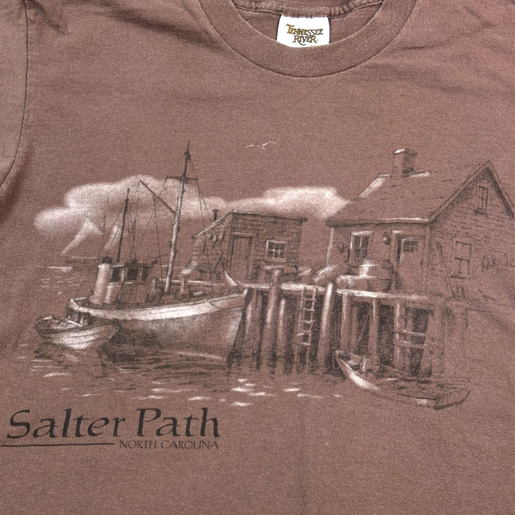 Vintage VINTAGE Tennessee River Shirt Mens M Brown 90s Logo Graphic Print USA Salter Path NC Single Stitch Cotton T-Shirt Crew Neck Short Sleeve Size US M / EU 48-50 / 2 - 2 Thumbnail