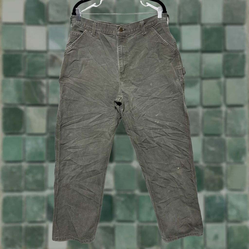 Carhartt VINTAGE Carhartt B11 MOS Dungaree Fit Duck Canvas Work Pants Mens 35 32 Green Relaxed Carpenter Jeans 35x32 Size US 35 - 1 Thumbnail