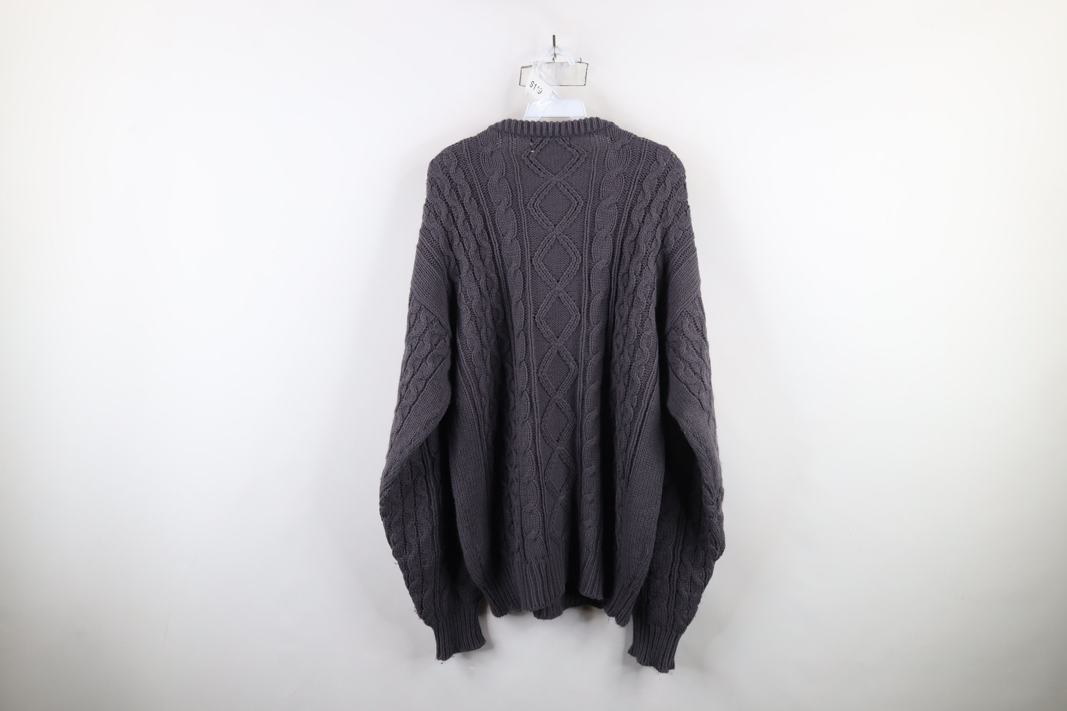 Vintage Vintage 90s Streetwear Cable Knit Fisherman Sweater Gray Size US XL / EU 56 / 4 - 7 Thumbnail