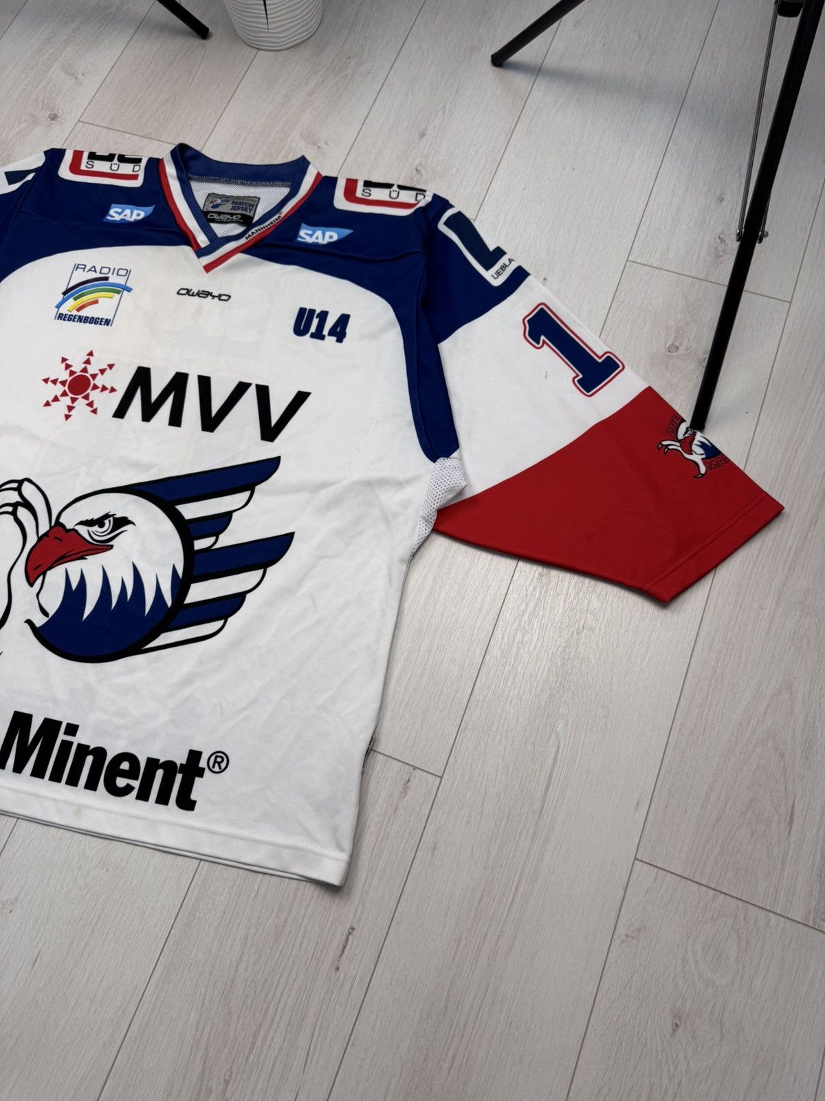 NHL MATCHWORN HC Adler Mannheim hockey jersey #13 MAIER Size US L / EU 52-54 / 3 - 3 Thumbnail