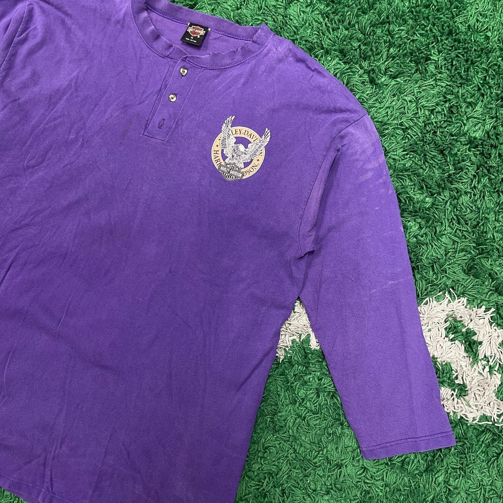 Harley Davidson × Vintage vintage 1997 Harley-Davidson purple long sleeve henley shirt Size US XL / EU 56 / 4 - 2 Thumbnail