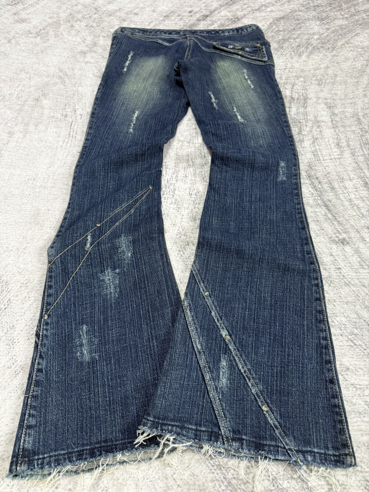 Japanese Brand × Le Grande Bleu (L.G.B.) × Tornado Mart GHC Deconstructed Panel Green Mud Wash Low Rise Flared Jeans Size US 27 - 2 Thumbnail