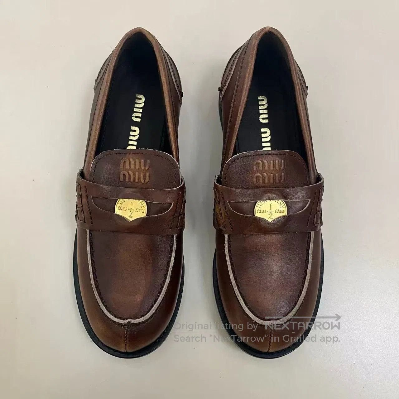 Miu Miu Miu Miu Vintage Distressed Gold Coin Loafers. Size US 5 / IT 35 - 2 Thumbnail