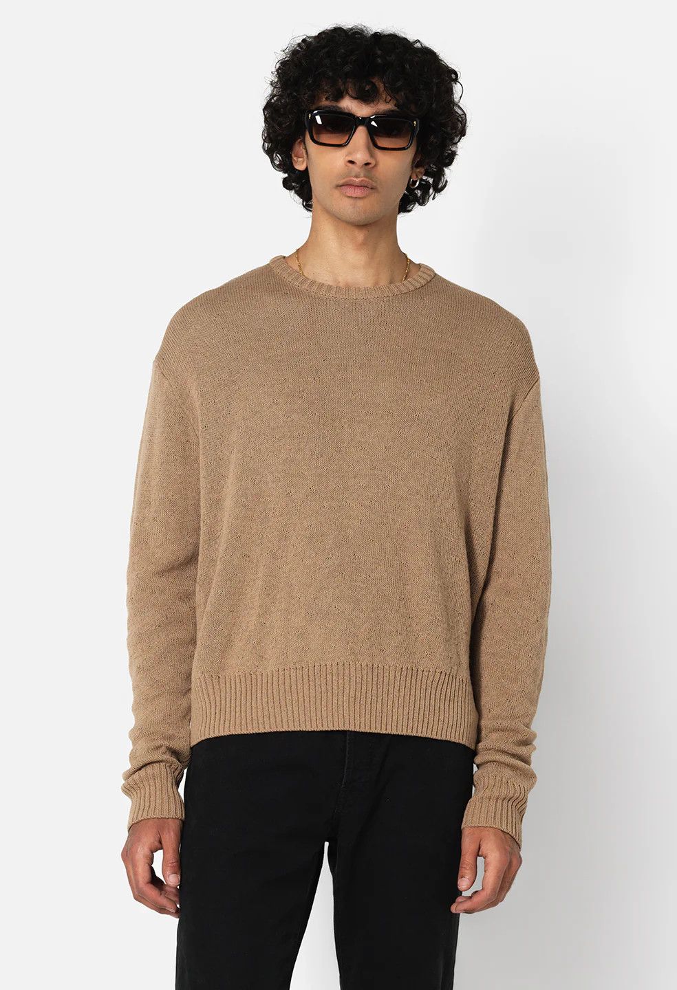 image of John Elliott High Twist Wool Sweater Camel - Medium in Brown, Men's