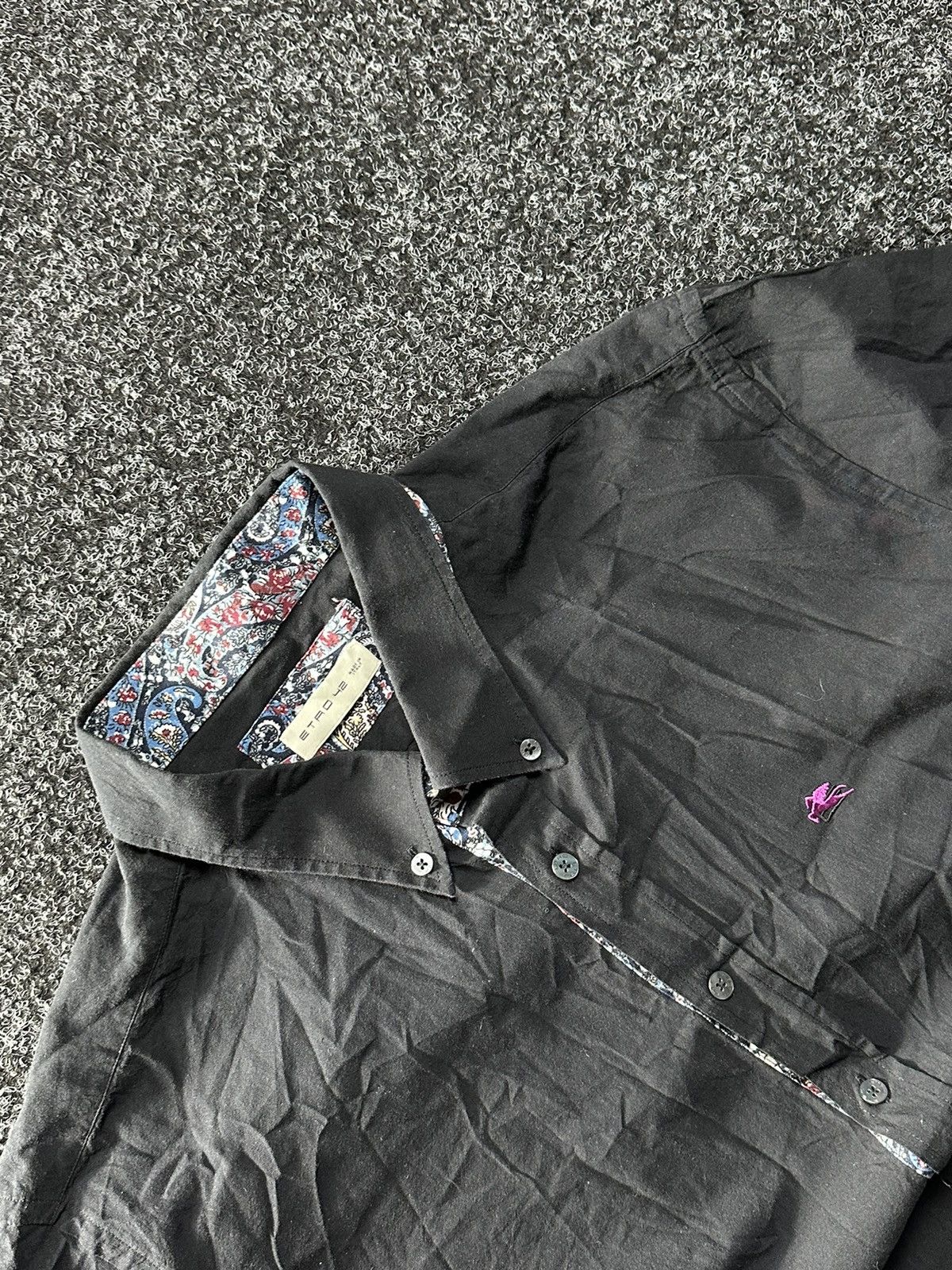 Etro × Vintage 🚨 VINTAGE ETRO 42 BLACK SHIRT LOGO PURPLE LUXURY OLD MONEY Size US L / EU 52-54 / 3 - 4 Thumbnail