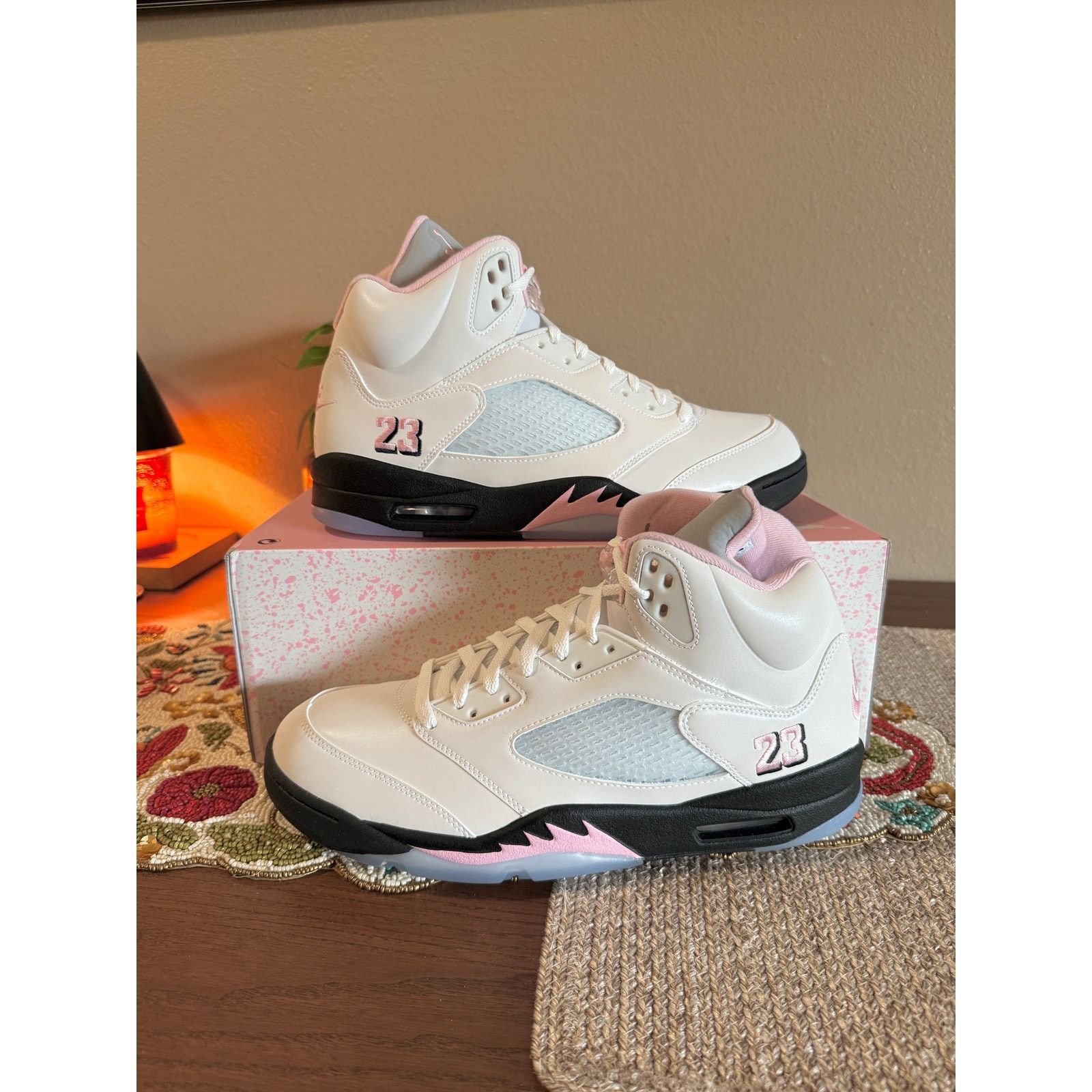 Jordan Brand × Nike Jordan 5 Retro White Medium Soft Pink Black Awake Regal Size US 13 / EU 46 - 1 Thumbnail