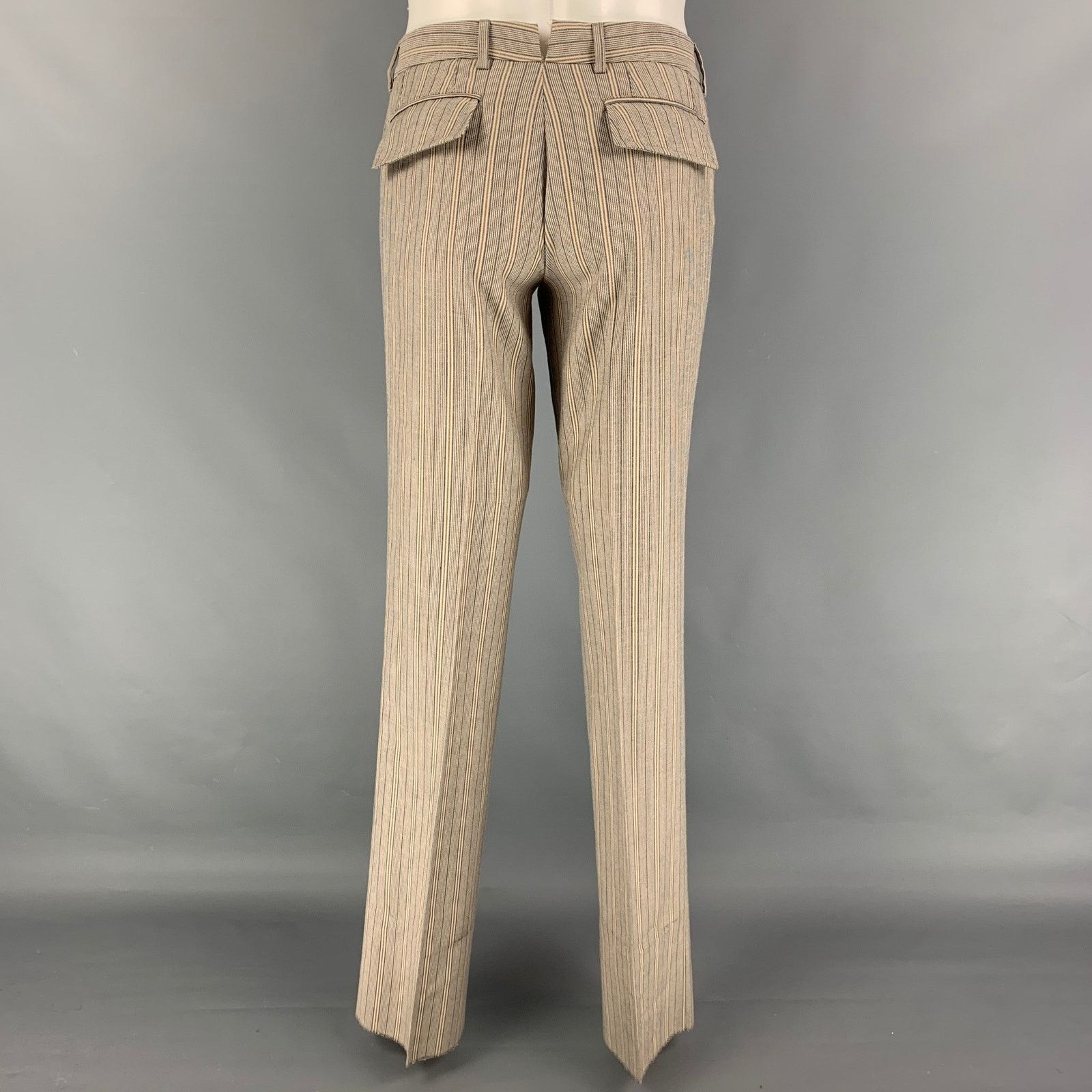 Dolce & Gabbana Size 36 Khaki Navy Stripe Polyester Blend Notch Lapel Suit Size 36R - 6 Thumbnail