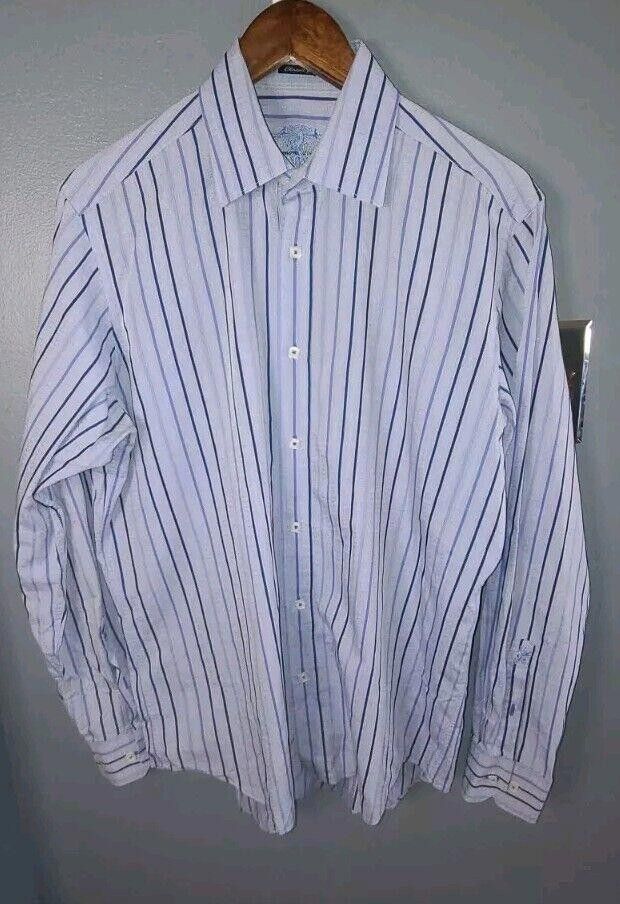 Designer Bugatchi Shirt Men's Large Blue White Button Up Long Sleeve Size US L / EU 52-54 / 3 - 1 Thumbnail