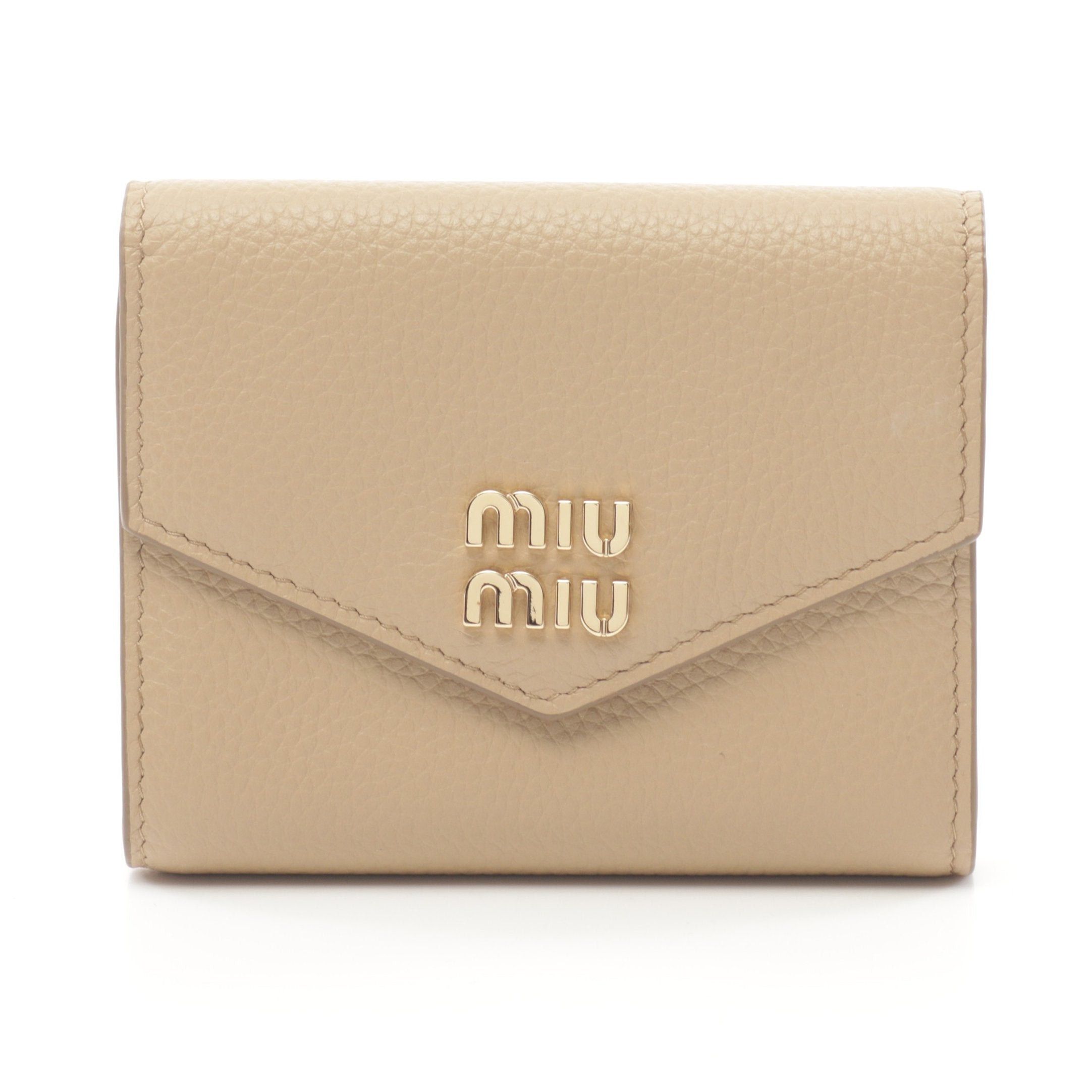 Miu Miu Miu Miu Vit Daino Square Trifold Wallet Leather Beige Size ONE SIZE - 1 Thumbnail