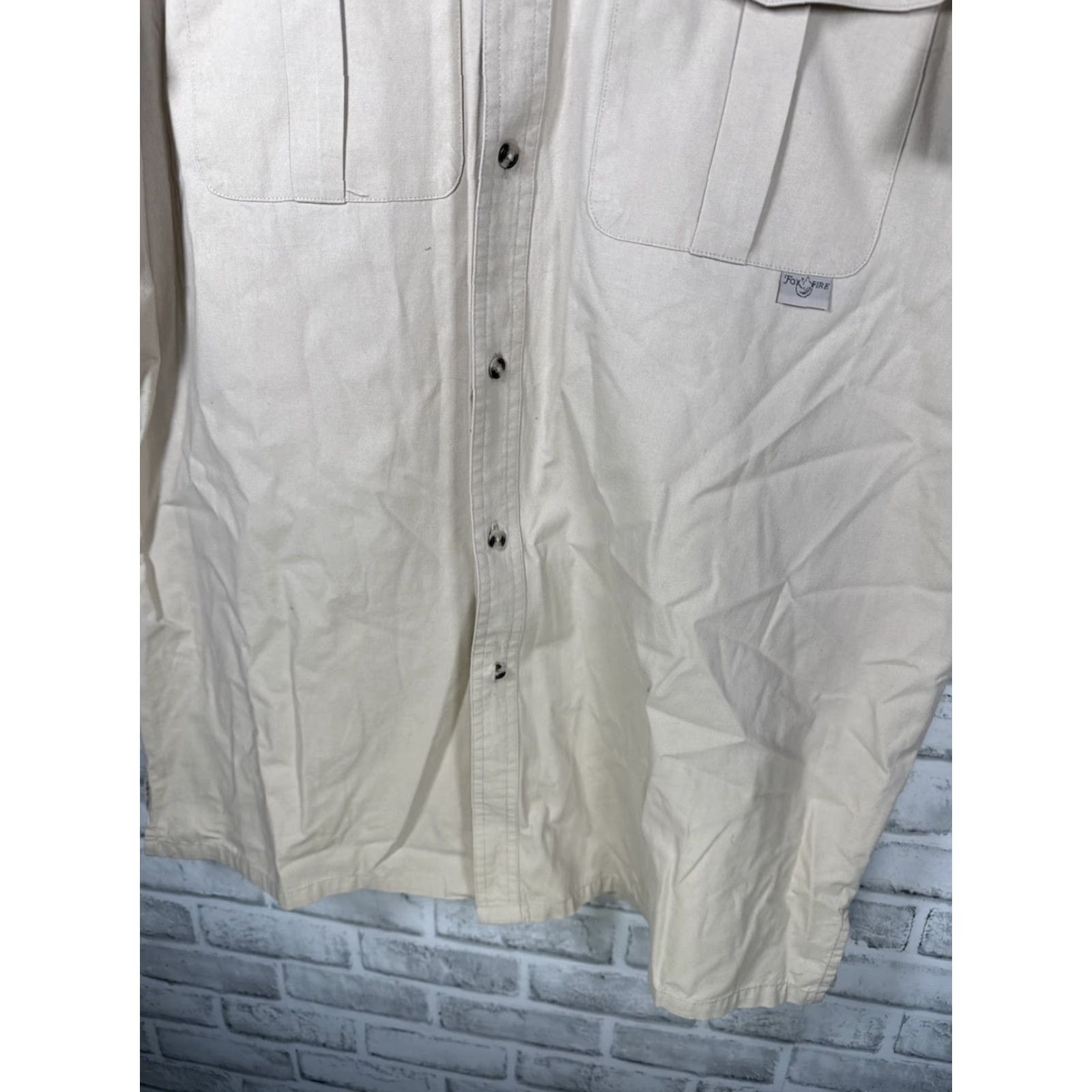 Vintage FOX FIRE Safari Travel Shirt Mens XL Brown Cotton with Zip Pockets Button up Size US XL / EU 56 / 4 - 6 Thumbnail