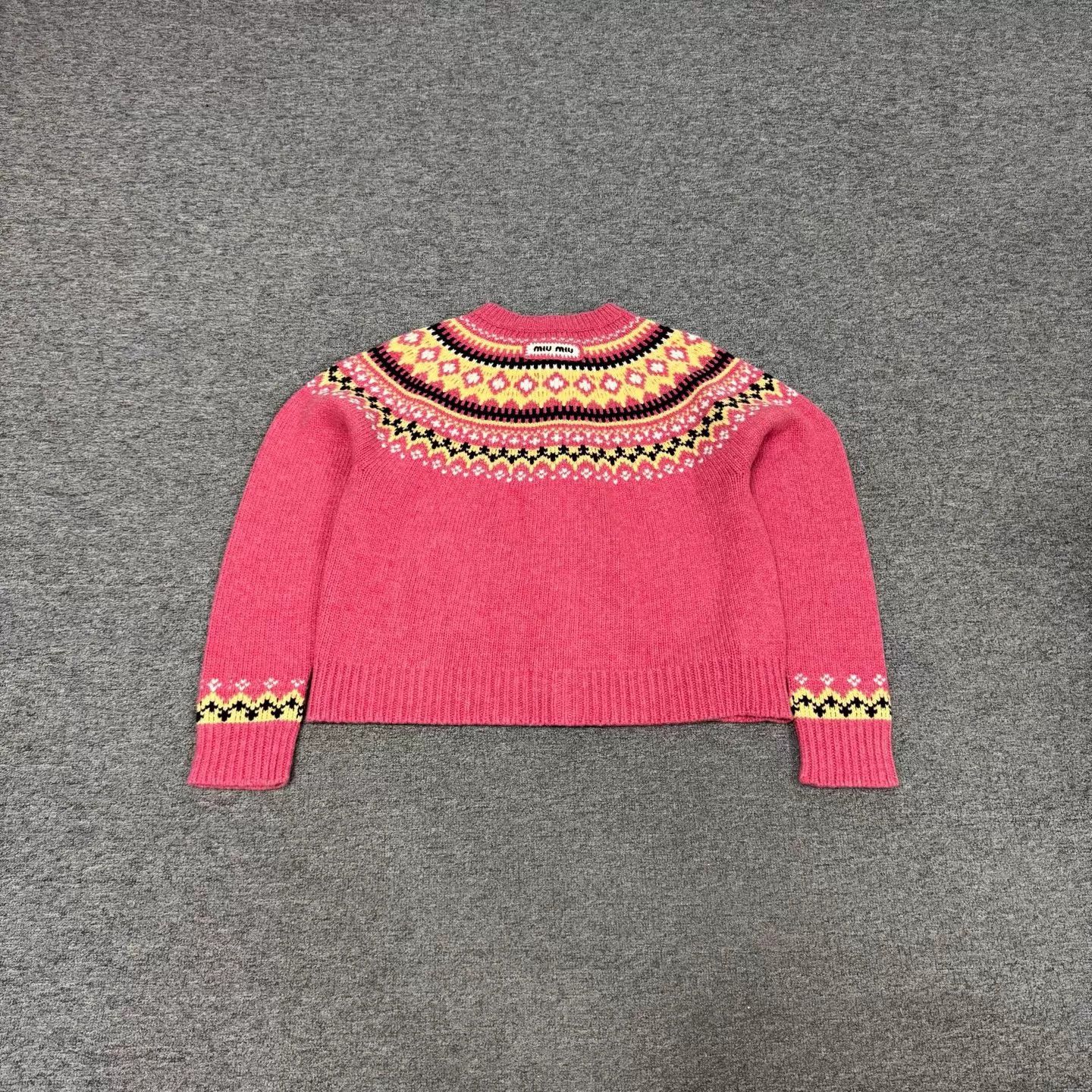 Miu Miu MIU MIU Women's Pink Fair Isle Short Knit Cardigan 40 Size S / US 4 / IT 40 - 2 Thumbnail