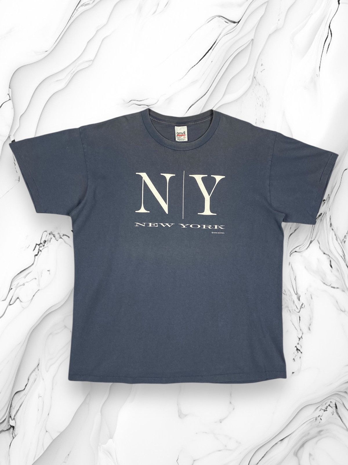 Vintage Vintage 90s New York Made In USA Big Logo Tee Size US XL / EU 56 / 4 - 1 Thumbnail