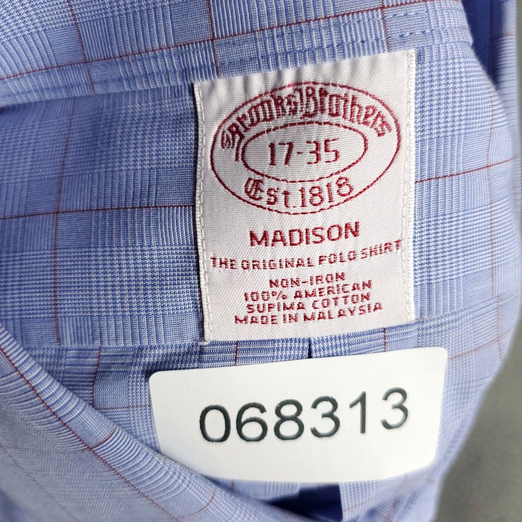 Brooks Brothers Brooks Brothers Blue Plaid Madison Dress Shirt Mens 17 Long Sleeve Button Up Size 46R - 7 Thumbnail