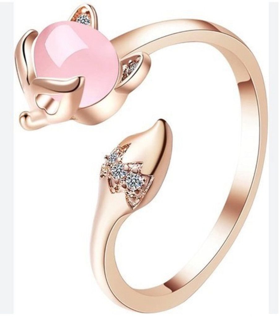 The Unbranded Brand NWOB Open Ring Pink Opal Simulated Kitty Cat Adjustable Ring Size ONE SIZE - 1 Thumbnail
