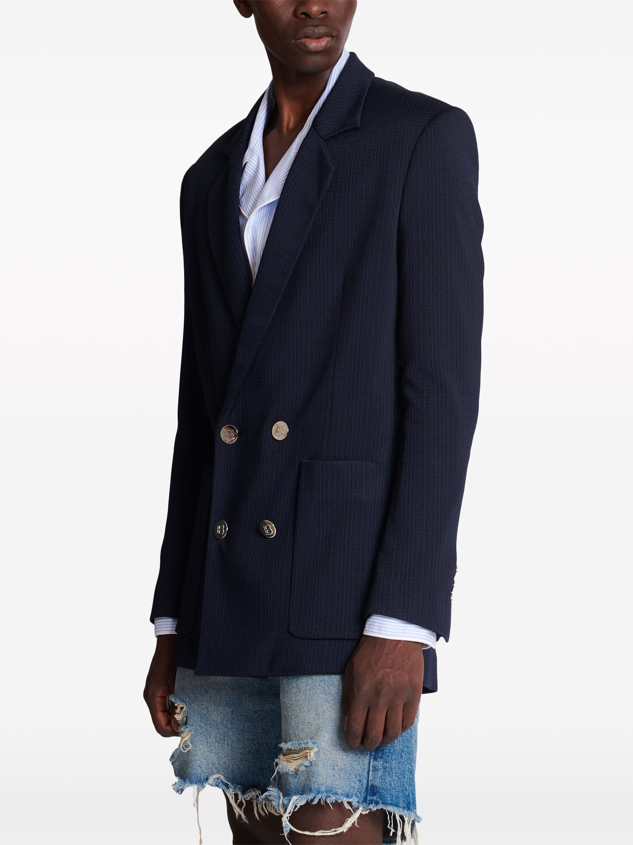 Balmain o1s1wg110125 Double-breasted Blazer in Blue Size US S / EU 44-46 / 1 - 5 Thumbnail
